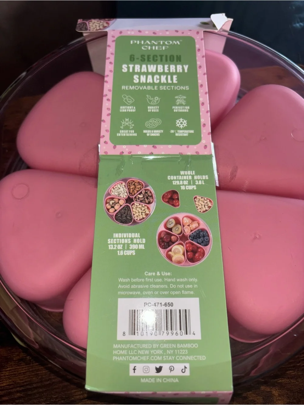 🍓🩷Phantom Chef 6-Section Strawberry Snackle - Pink NWT 🩷🍓